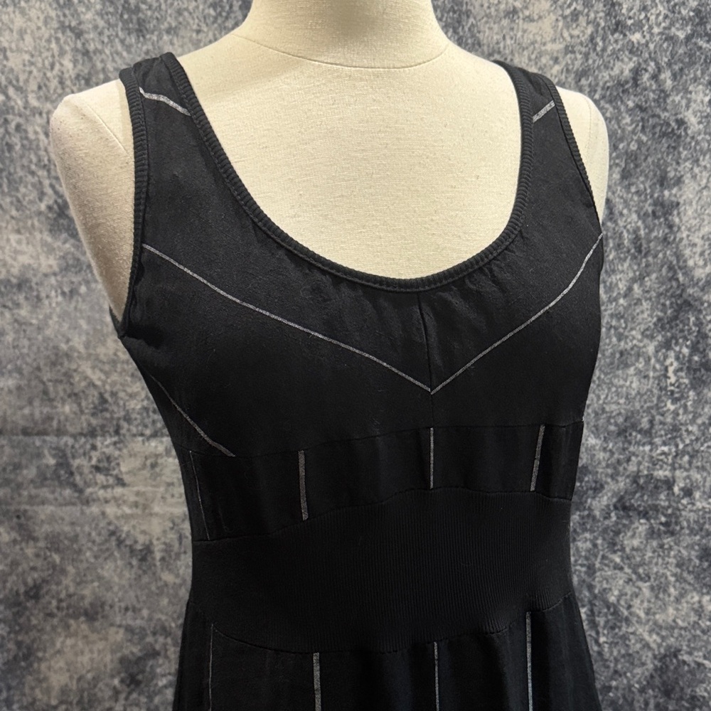 Inizio Black & White stripe Sleeveless Linen Midi Dress - Picture 2 of 6